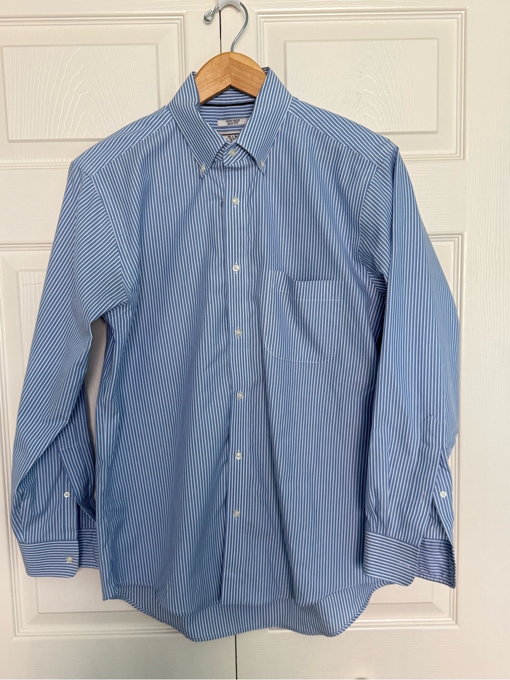Jos A Bank 1905 Collection Blue Striped Dress Shirt-Non-Iron Slim Fit Size 16-33